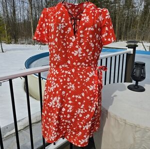 J Crew Floral Wrap Red Dress, size 10, EUC
